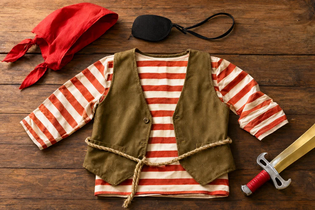 Disfraz de pirata para niños: camisa, chaleco y sable