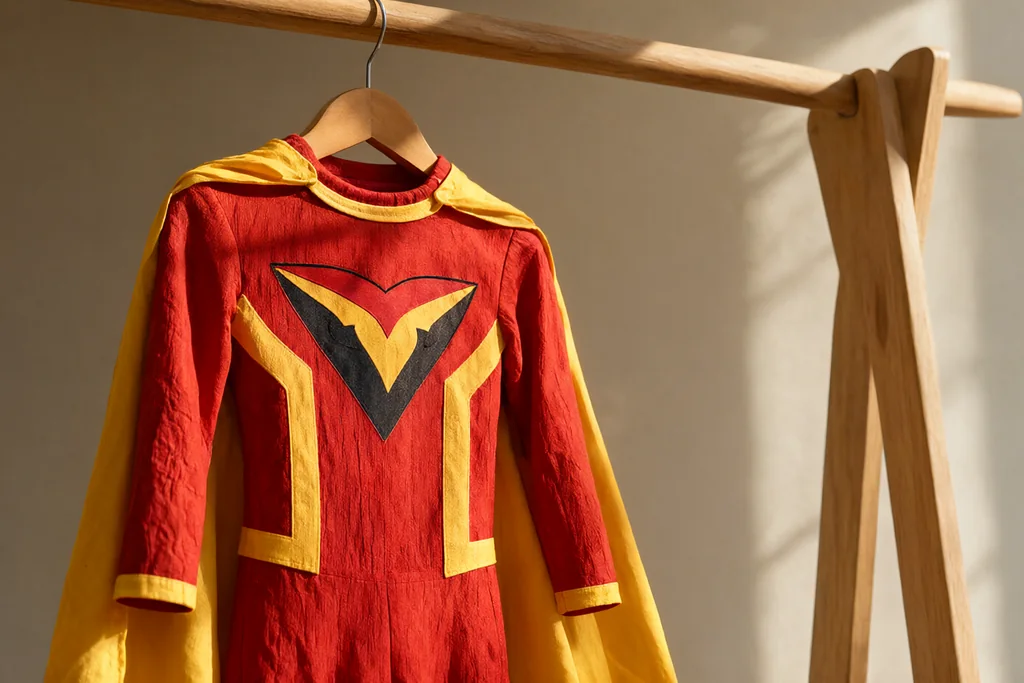 Disfraz de superhéroe infantil: capa, emblema y talla